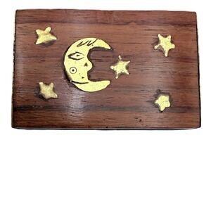 Mini Rosewood Trinket Pill Stash Box Brass Inlay Hand Crafted Vintage India 70s